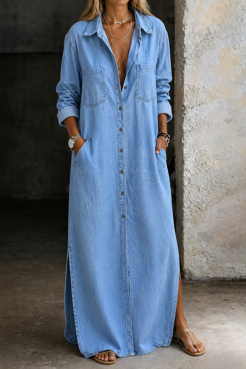 Button Front Denim Dress