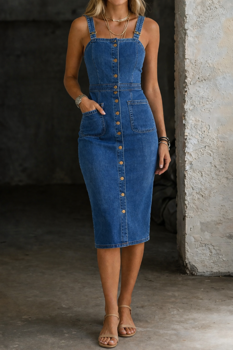 Adjustable Strap Denim Dress