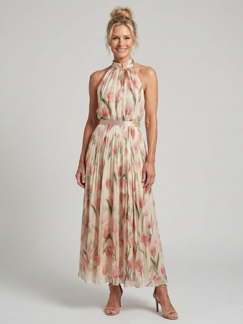 Aurelle - Halterneck Floral Midi Dress